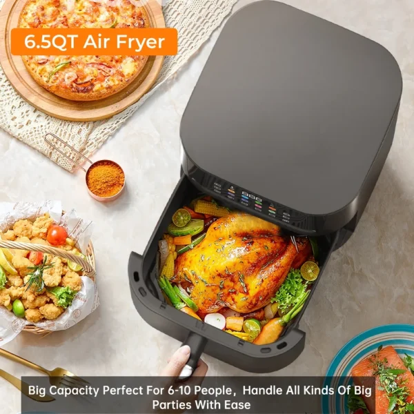 Air Fryer, ZUSBYI 6.5QT Air Fryer Oven With Smart Coloful Screen, 10 in 1 Customizable Functions, 1-Touch Digital Display Large Air fryer, Shake Reminder, Up to 450°F, Nonstick Dishwasher-Safe Basket - Image 8