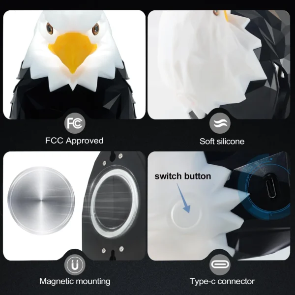 Bald Eagle Wall Light, American Eagle Night Light with Remote Control, Battery Operated and Removable Charging Eagle Light. - Image 7