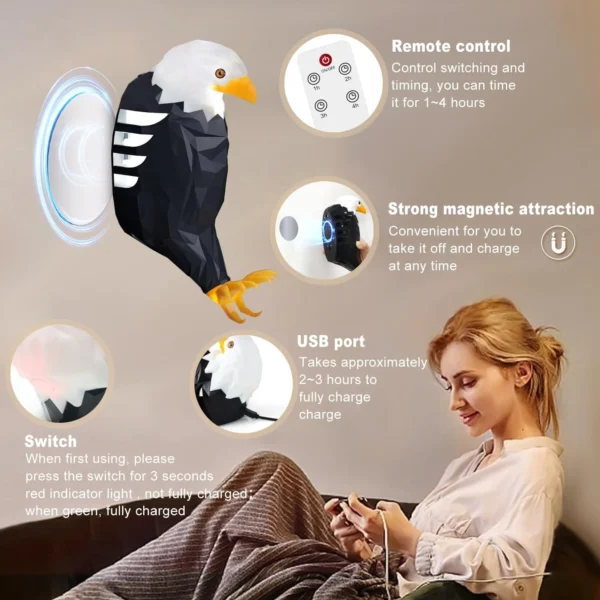 Bald Eagle Wall Light, American Eagle Night Light with Remote Control, Battery Operated and Removable Charging Eagle Light. - Image 10