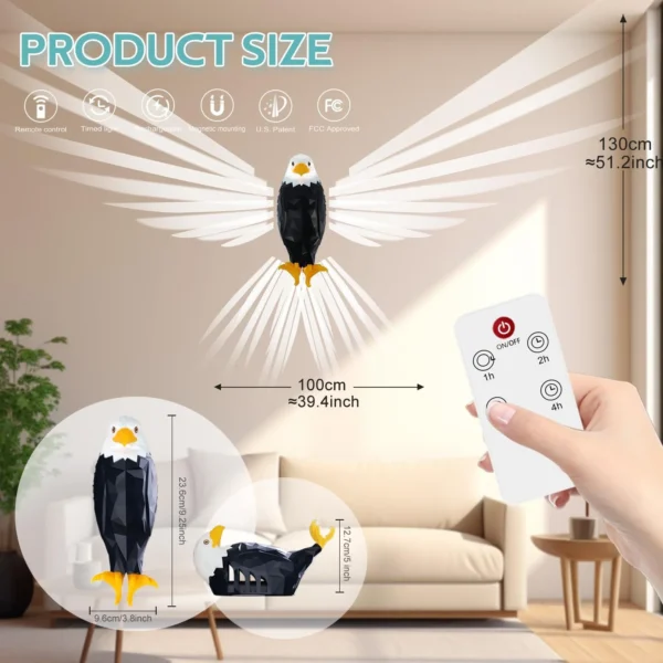 Bald Eagle Wall Light, American Eagle Night Light with Remote Control, Battery Operated and Removable Charging Eagle Light. - Image 11