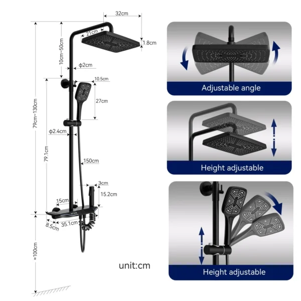 Shower System Thermostatic Matte Black Shower Faucet Set with Piano Key Digital Display Ambient Lights 12" Rain Shower Head Shower Combo Set with Tub Spout, Hand Shower, Bidet Spraye - Image 6