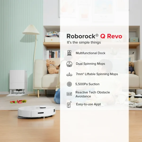 Roborock® Qrevo Robot Vacuum and Mop with Self-Emptying, Self-Drying, 5,500Pa Suction, Obstacle Avoidance(White) - Image 19