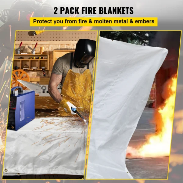 SKYSHALO Fire Safety Blankets, Bundle of 2, 8ft by 10ft, Fire Suppression Cloth, Withstands up to 1022°F, White, Emergency Fire Protection, Fiberglass Material, Equipped with 12 Brass Grommets - Image 5