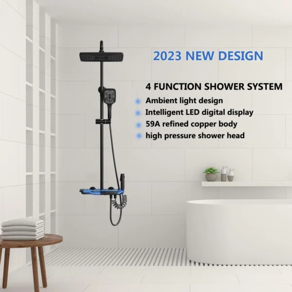 Shower System Thermostatic Matte Black Shower Faucet Set with Piano Key Digital Display Ambient Lights 12" Rain Shower Head Shower Combo Set with Tub Spout, Hand Shower, Bidet Spraye - Image 7