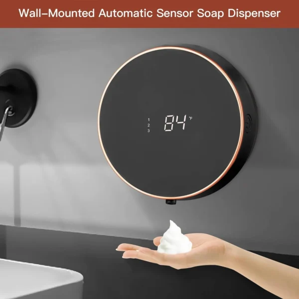 wintfarm Automatic Soap Dispenser Touchless Auto Foaming Hands Free Wall Mount Foam Hand Soap Dispenser Electric Plastic Modern Rechargeable Smart Dish Soap Dispenser for Bathroom Kitchen Black