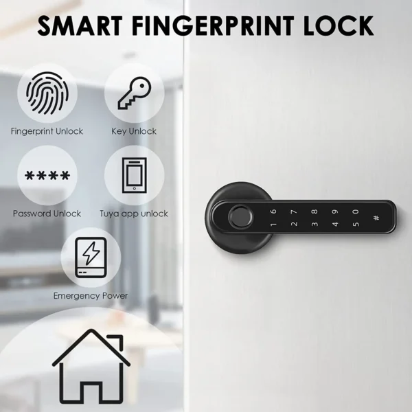 5-in-1 Smart Fingerprint Door Lock,Keyless Entry Door Lock with Handle,Fingerprint Door Lock with Tuya APP,Smart Door Knob for Bedroom - Image 12