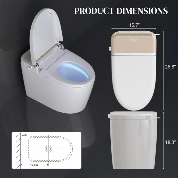 MyDepot Smart Bidet Toilet with Heated Water,Adjustable Washing Settings,Air Dryer,LED-light,One Piece Bidet-Toilet with Remote Control - Image 4