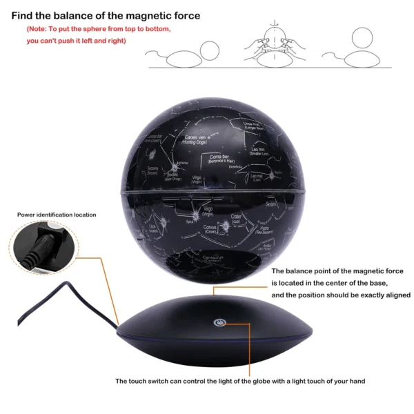 Loyalheartdy 6" Magnetic Levitation Globe ABS LED Color Light Floating World Map Globe for Home Office 12V 1000mA 5-10W - Image 9