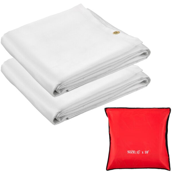 SKYSHALO Fire Safety Blankets, Bundle of 2, 8ft by 10ft, Fire Suppression Cloth, Withstands up to 1022°F, White, Emergency Fire Protection, Fiberglass Material, Equipped with 12 Brass Grommets