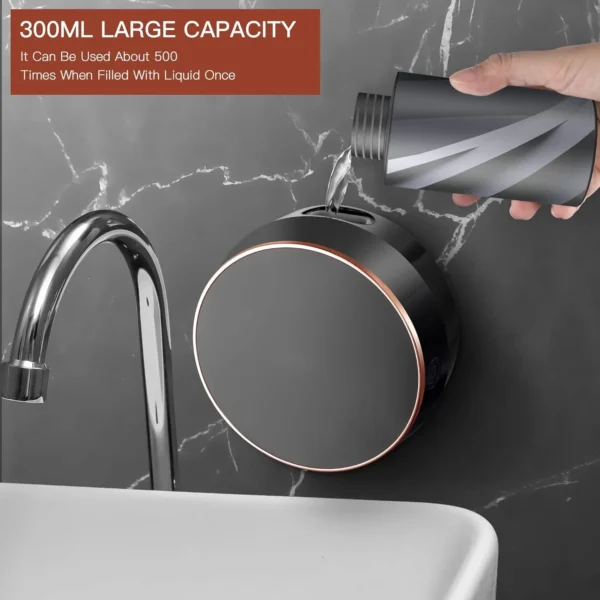 wintfarm Automatic Soap Dispenser Touchless Auto Foaming Hands Free Wall Mount Foam Hand Soap Dispenser Electric Plastic Modern Rechargeable Smart Dish Soap Dispenser for Bathroom Kitchen Black - Image 3