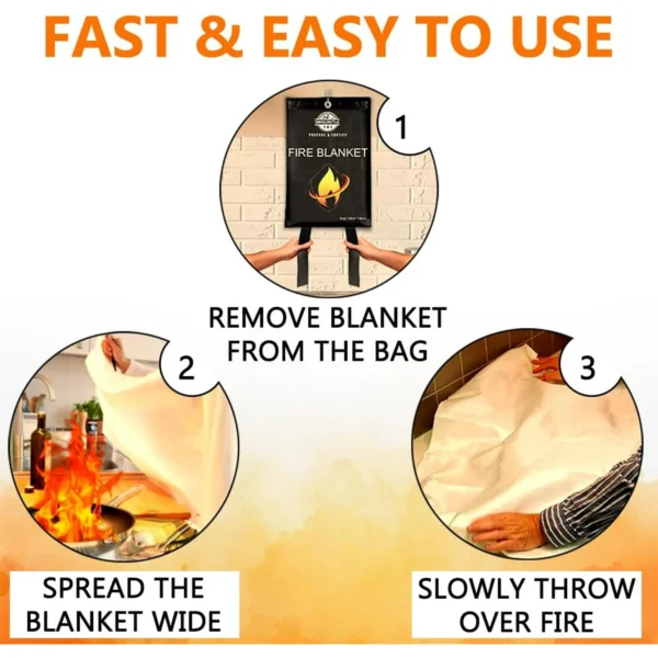 Fire Blanket Emergency Survival Kit 2 Pack 59"x59" + 2 Hooks & 2 Gloves | Flame Retardant Protection Blanket for Camping Kitchen Home Office & Car Easy to Store Fire Extinguisher Safety Blanket - Image 5