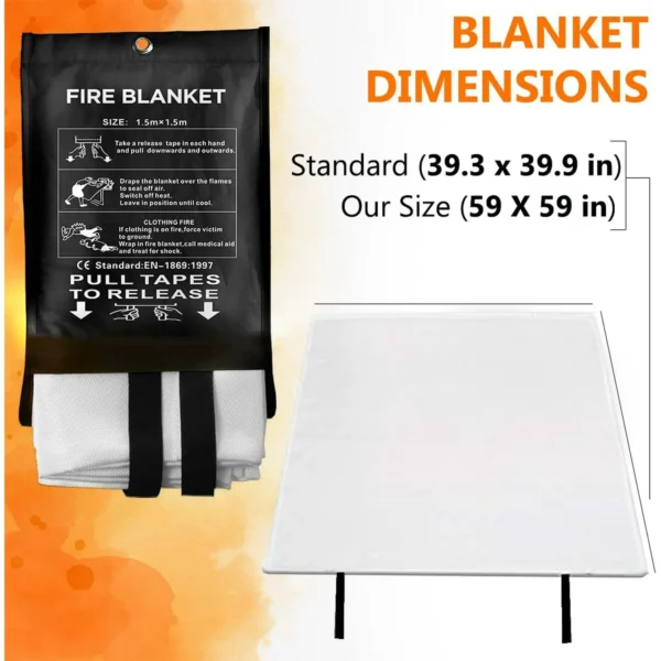 Fire Blanket Emergency Survival Kit 2 Pack 59"x59" + 2 Hooks & 2 Gloves | Flame Retardant Protection Blanket for Camping Kitchen Home Office & Car Easy to Store Fire Extinguisher Safety Blanket - Image 3