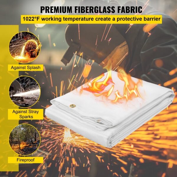 SKYSHALO Fire Safety Blankets, Bundle of 2, 8ft by 10ft, Fire Suppression Cloth, Withstands up to 1022°F, White, Emergency Fire Protection, Fiberglass Material, Equipped with 12 Brass Grommets - Image 3