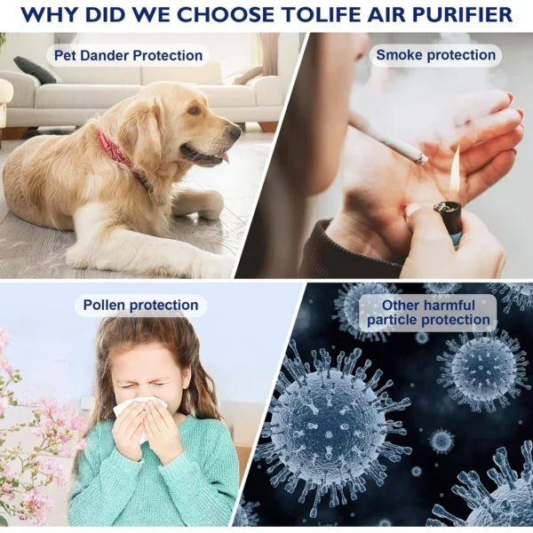 ToLife Air Purifiers for Home - HEPA Filter Air Cleaner for Pet Hair, Allergies, 99.97% Smokers, Dust, Pollen, Odor Eliminators for Bedroom up to 215 Sq.ft - Black - Image 10