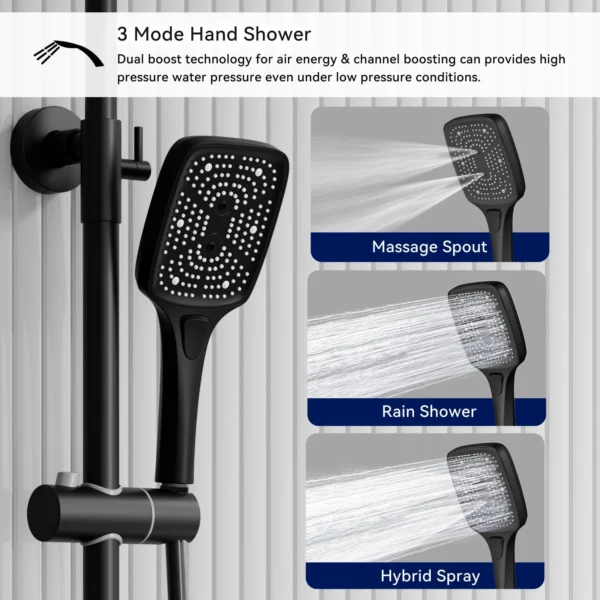 Shower System Thermostatic Matte Black Shower Faucet Set with Piano Key Digital Display Ambient Lights 12" Rain Shower Head Shower Combo Set with Tub Spout, Hand Shower, Bidet Spraye - Image 4