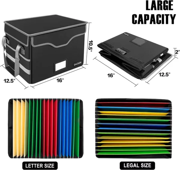 VANCORE Fireproof File Box with Lock, Portable Document Organizer Box with Water-Resistant Zipper, Collapsible File Box for Hanging Letter/Legal Folders, Passports, and Certificates - Image 3