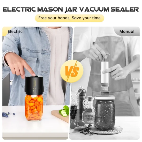 Mason Jar Vacuum Sealer, Electric Cordless Mason Jar Vacuum Sealer for Food Storage and Fermentation, Vacuum Sealer with Can Opener for Wide-Mouth & Regular-Mouth Mason Jars - Image 2